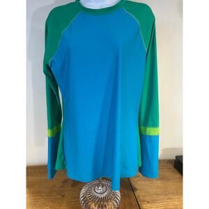 prAna Sz XL Women's Lorelei Sun Top Blue Green Beach Color Block Summer Pool